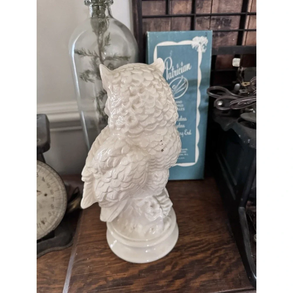 Owl Ceramic Statue Figurine Large Cottagecore Cottage English Ivory Antique Prep